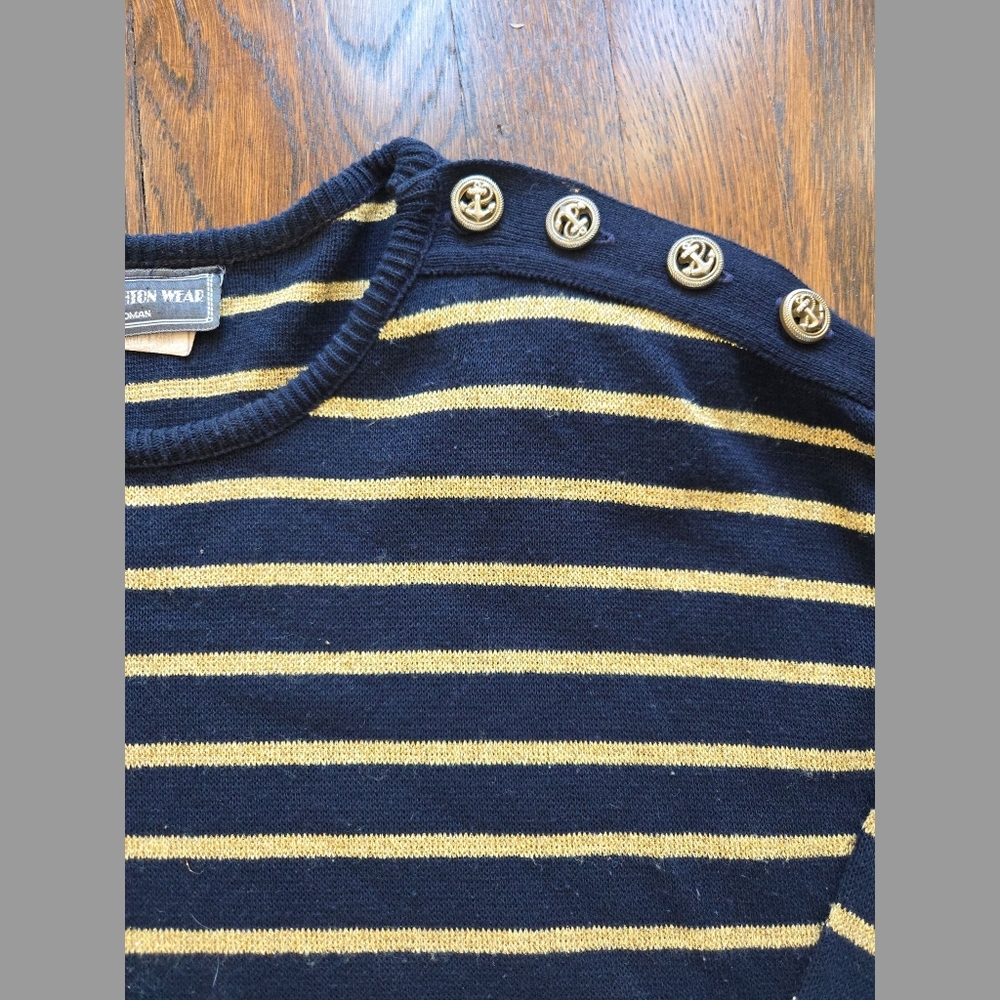 Nautical Vintage Gold Stripe Preppy Sweater Size 2XL
